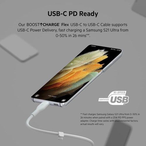 Belkin BoostCharge Flex silicone USB C charger cable, USB-IF certified USB C to - 第 2/6 張圖片