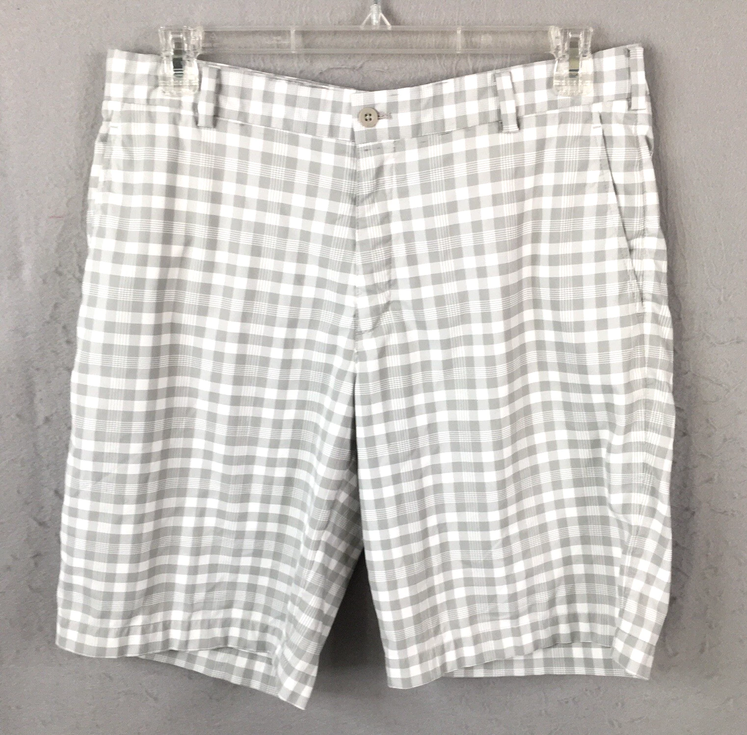 NikeGolf Short Mens 34 Gray White Check Dri-Fit Golf Performance Preppy