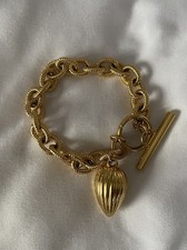 Monet Gold Tone Rope Chain Toggle Bracelet Ribbed Teardrop Charm Vintage 7.5