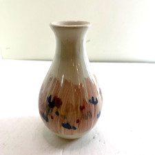 Vintage 1987 Mahon-Made Hand Painted Studio Pottery Bud Vase Floral Drip Glaze