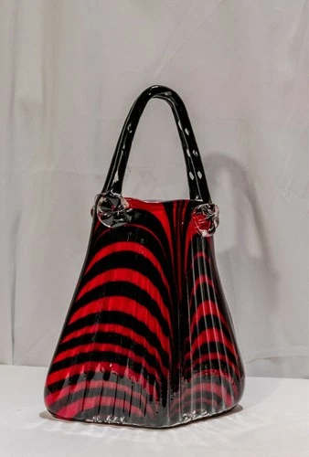 Vintage Murano Art Glass Purse-Red &Black with handles 14"x 9" (1940-1950).