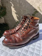 Chippewa Mens Cap Toe 6" Work Service Boots Brown Leather US Size 9 Made in USA