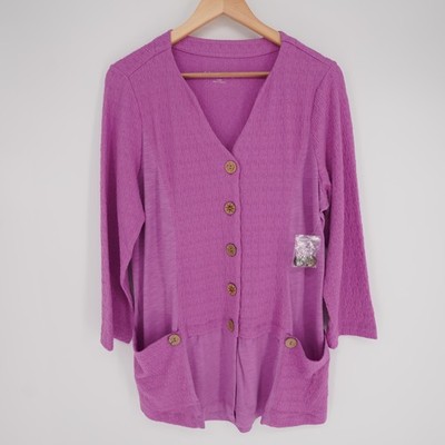 Soft Surroundings Button Front Tunic Top Cardigan Large Purple Lagenlook Relaxed