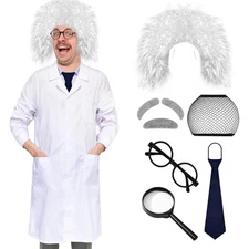 8 Pcs Mad Scientist Costume for Adult Halloween Albert Einstein Costumes Mad ...