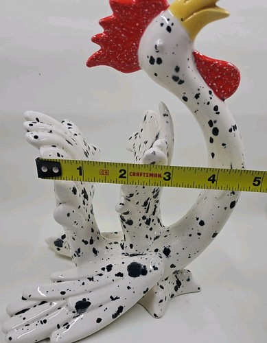 Vintage Fancy Black and White spotted Rooster Ceramic 8” Tall unique - Bild 4 von 9