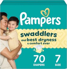 Pampers Swaddlers Size 7 Diapers 26-50 lbs 70 Count Disposable Baby Keeps