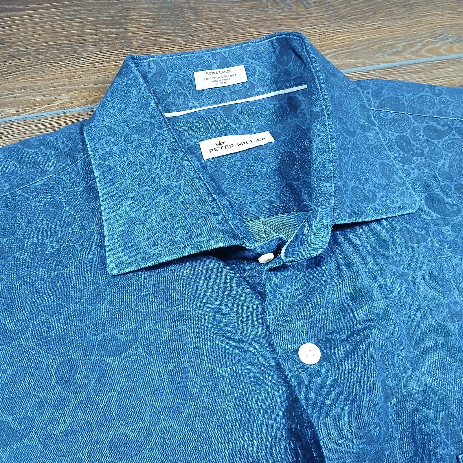 Peter Millar Shirt Mens Extra Large Blue Paisley Dress Button Up Long Sleeve XL
