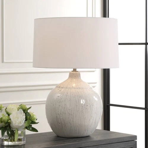 Uttermost Dribble 26" Modern Dripped Gray and White Ceramic Table Lamp - Picture 1 of 7