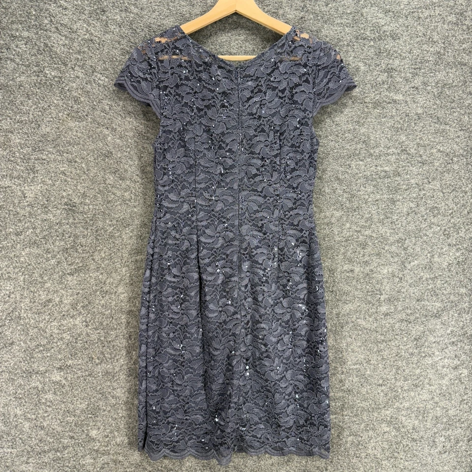 Alex Evenings Dress Women 4P Petite Gray Floral Crochet Sheath Midi Sequin Zip - Image 2 of 4