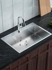 32 Inch Kitchen Sink Stainless Steel Single Bowl Top mount with Basket Strainer