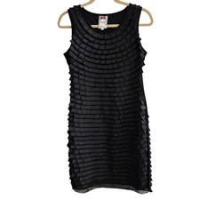 Yoana Baraschi Womens Black Tiered Ribbon Tab Textured Cocktail Dress Size 8