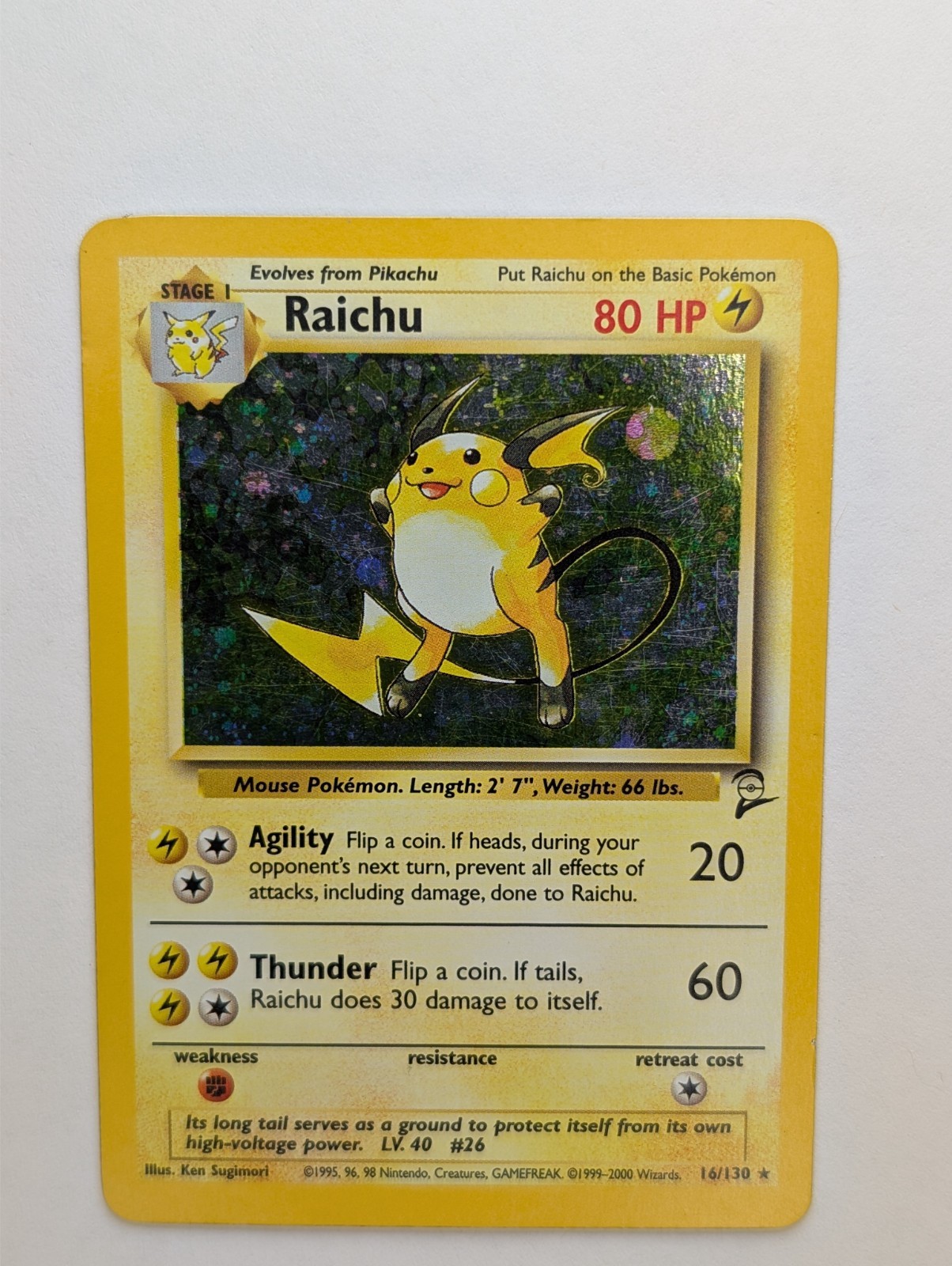 Raichu - 16/130 - Pokemon Base Set 2 Holo Rare Card WOTC LP