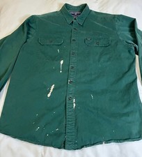 Polo Ralph Lauren Men's LS Hunter Green Brushed Cotton Shirt Bleach Spotted