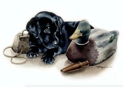 BLACK LAB PUPPY HUNTING DJR DOG PAINTING PRINT POSTER WALL ART ROOM