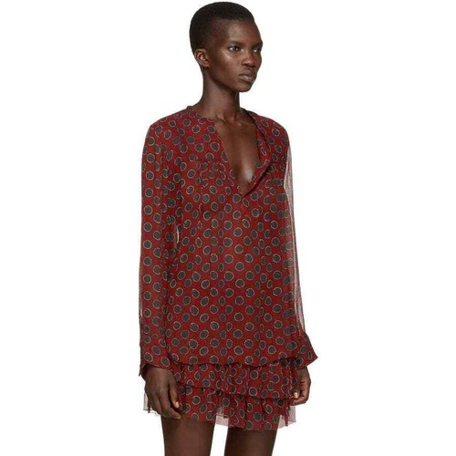 ISABEL MARANT Shirt Womens 34 XS Rust Red Polka Dot Sheet Silk Long Sleeve - 第 16/16 張圖片