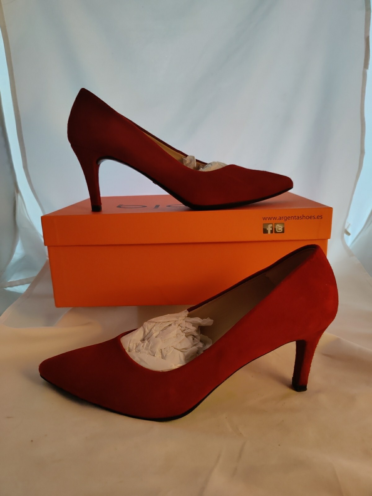 Impresionantes Zapatos de Tacón DIBIA 3" de Gamuza Roja en Caja EU 38/UK 5 Usados Una Vez Pagados £99
