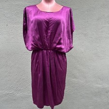 Ulla Johnson Satin Silk Fuchsia Short Sleeve Dress Cocktail Party Wedding 6