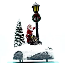 FG Square Santa By Light Post Table Decor Bright LEDS Hand Painted Polyresin