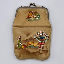Vintage Wallet Hand Painted Soft Leather Cigarette Coin Purse Lock Case Pouch