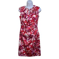 Adrianna Papell Floral Print Sheath Dress Sleeveless Career Red Pink Size 6