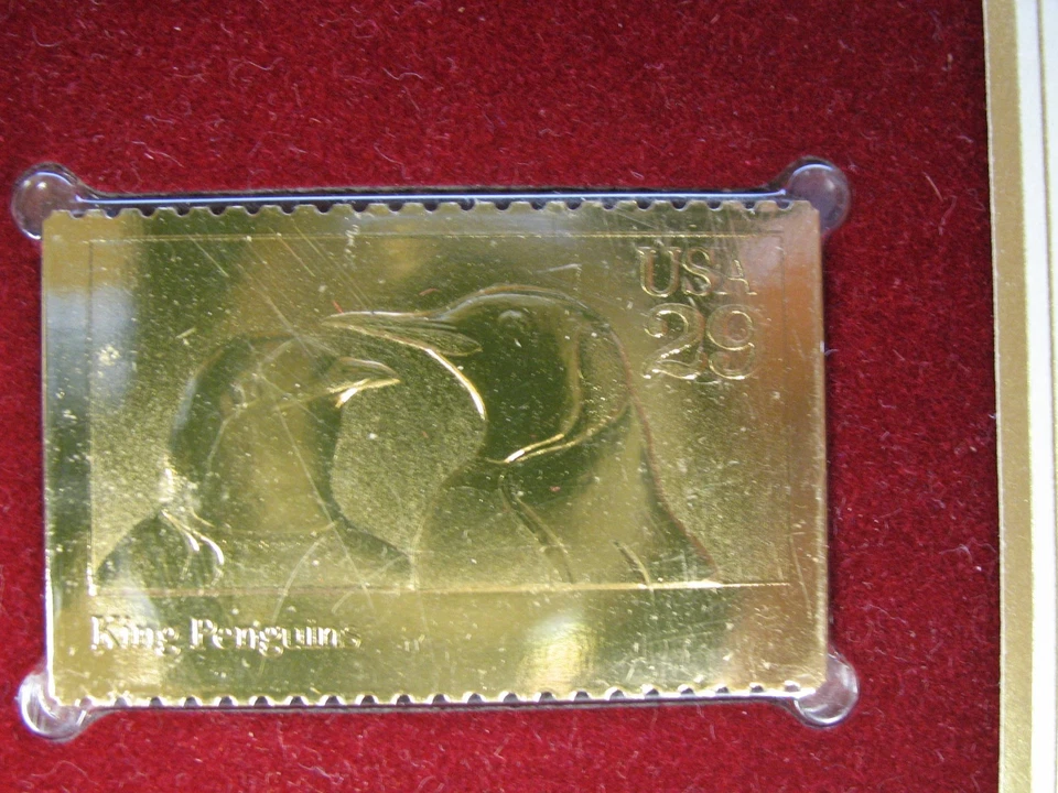22KT Gold US Stamp Replica Wild Animals King Penguins FDI FDC October 1, 1992  - Image 2 of 4