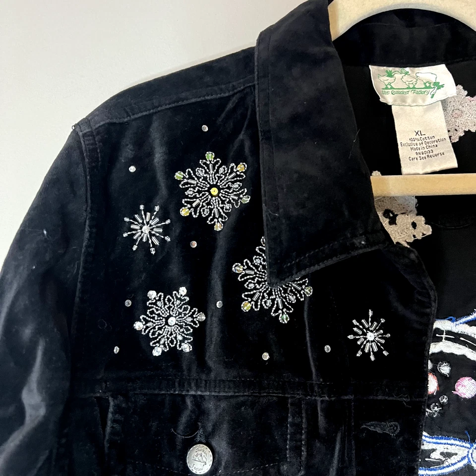 Quacker Factory Snowman Capture The Magic Black Velvet Xmas Jacket Womens XL - Image 4 of 4