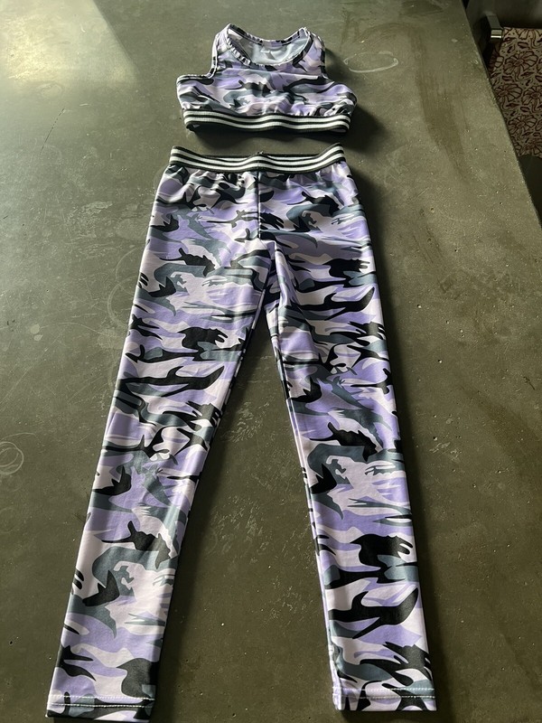 Girls Lavender Camo Exercise Outfit Size 6