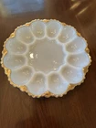 Vintage Anchor Hocking Milk Glass With Gold Trim Deviled Egg Dish