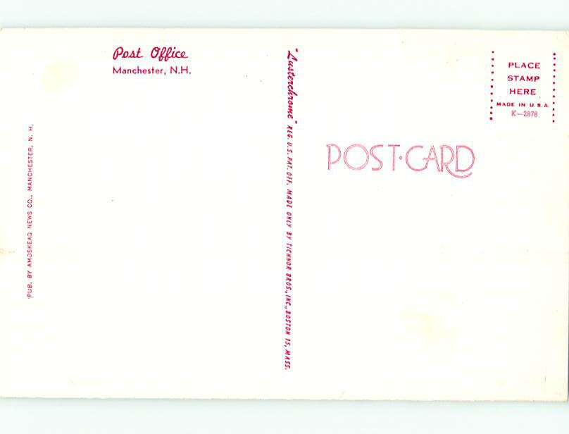 Unused Pre1980 POST OFFICE SCENE Manchester New Hampshire NH 60k