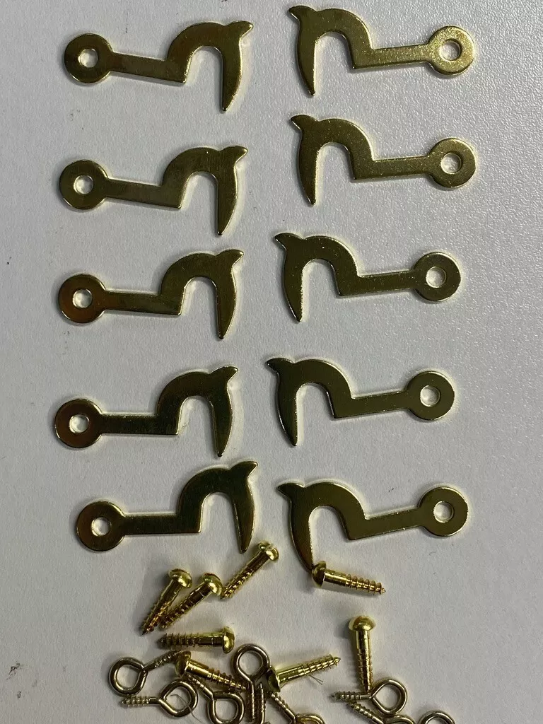 BRASS SIDE HOOKS EYES SMALL EB DOLL HOUSE CRAFT ART DOOR 5 PAIRS 1