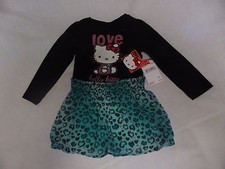 HELLO KITTY GIRLS SIZE 2T GLITTER GRAPHIC BLACK/TEAL DRESS NWT $38 SALE