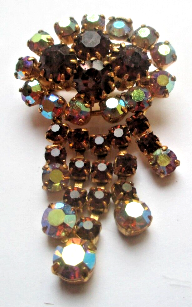 Broche Vintage Ancienne - Or Et Cristaux Topaze - Style Florilège - Année 1889