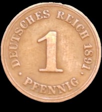 1 Pfennig 1891  F Wilhelm II&nbsp;Typ 2 -Fr(RARE) Selten  In Vorz&uuml;glich #16