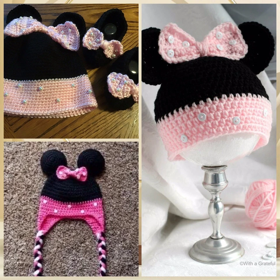 Mickey Mouse Hand Crochet Baby Hat & Booties/ Slippers , Sizes 6-12 months - Image 2 of 4