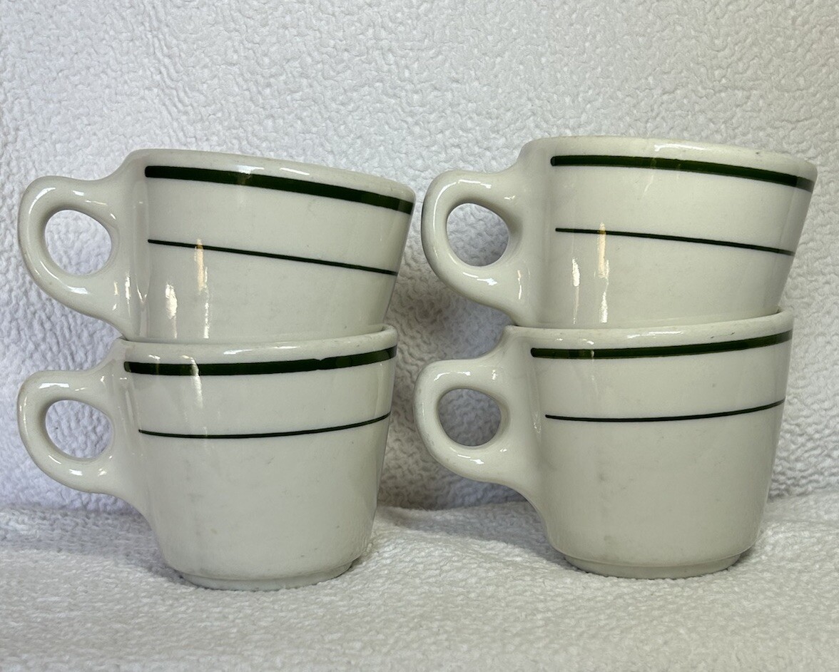 Rare Find ALLEGENEY 2 Green Stripes Buffalo China set Of 4 Vintage
