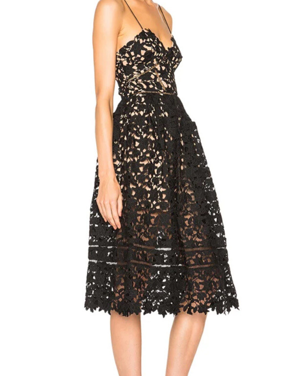 Self Portrait Azalea Lace Midi Dress in Black Women's Size 2 | eBay