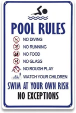 Metal Pool Rules Signs Outdoor - Swim at Your Own Risk Sign, Swimming Pool Sign