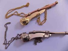 Set of 2 Boatswain Whistle 5" With Chain Bosun Call Pipe Nautical