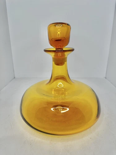 Vintage MCM Blenko Glass 565 Decanter In Gold W/stopper Stunning
