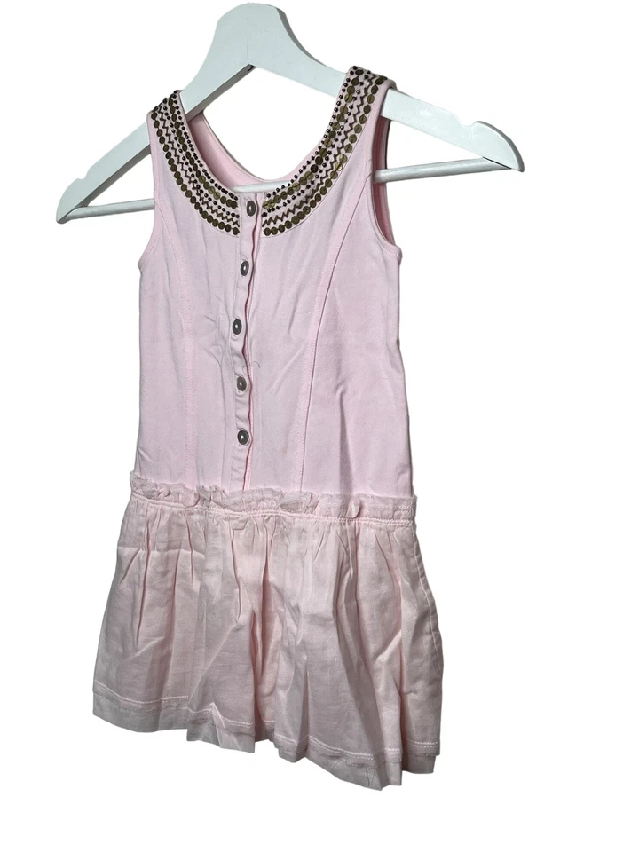 Vestido Lili Gaufrette Niñas Talla 4 Rosa Sin Mangas Cuentas Fiesta Verano Vestido Foto 4 de 4