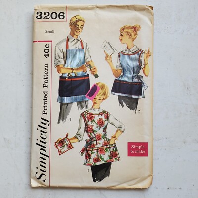 Vtg Simplicity Pattern 3206 Bibbed Cobbler Tied Simple Misses Small CUT 1960s