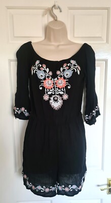 LADIES NEW LOOK ALL IN ONE BLACK EMBROIDERED FLORAL