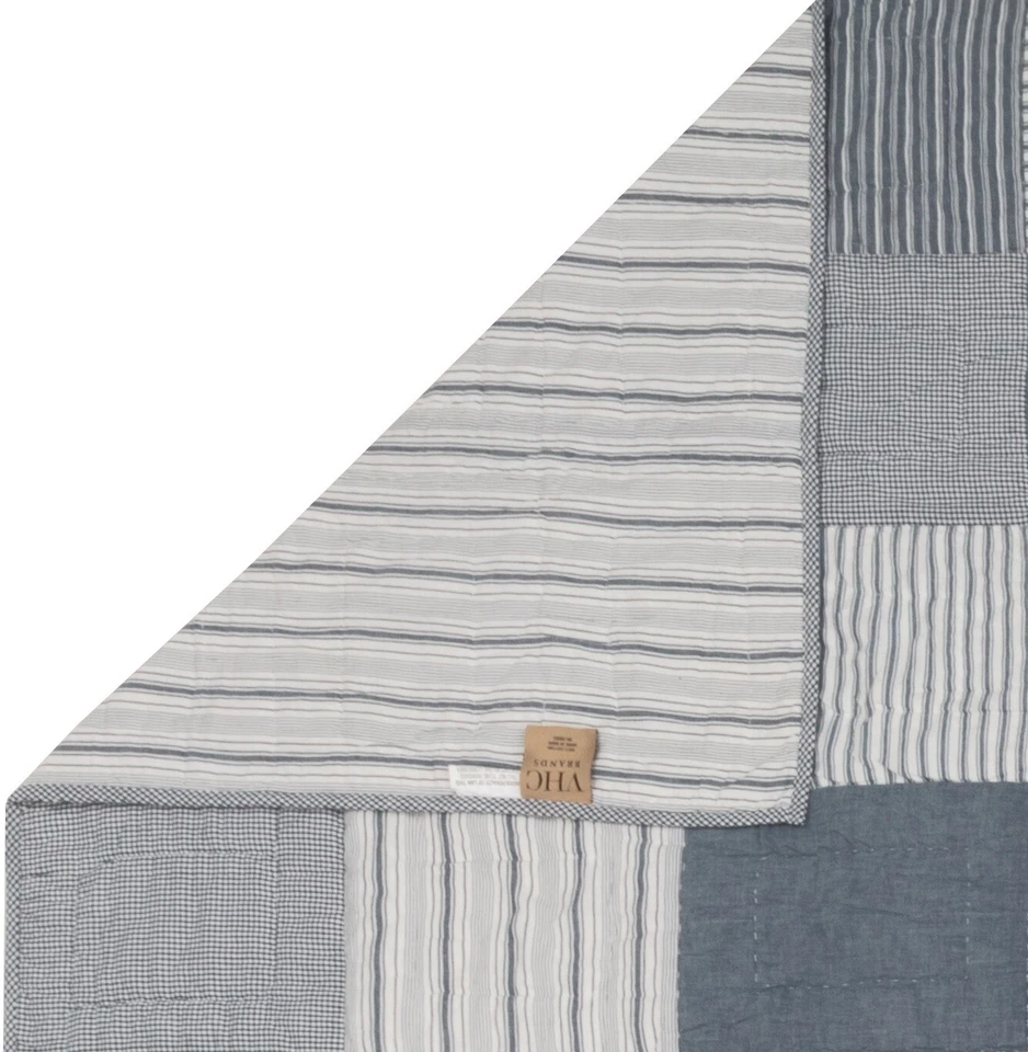 Синее негабаритное королевское лоскутное одеяло двусторонний фермерский дом постельное белье пэчворк мельница - Изображение 3 из 4