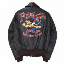 AVIREX A-2 Flight Jacket Dark Brown Cowhide Leather Flying Tigers M/38 Bomber
