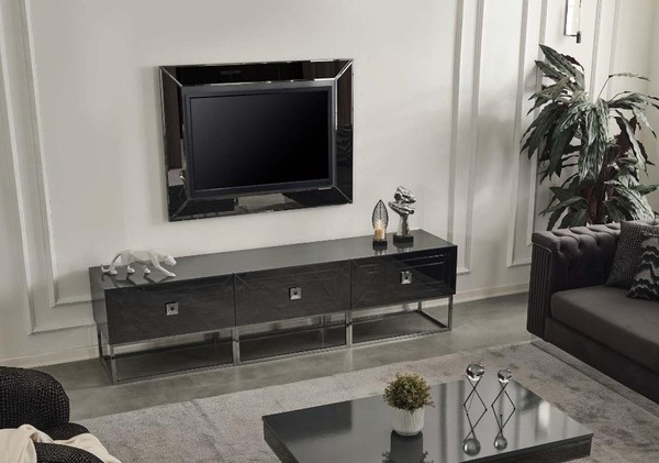 Stilvolles Graues Lowboard Designer Rtv Holz Tv-Schrank Moderne MöBel-image