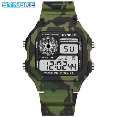 Synoke Outdoor Herren Militär Digitaluhr Sport Retro Nylon Leuchtend Wasserdicht