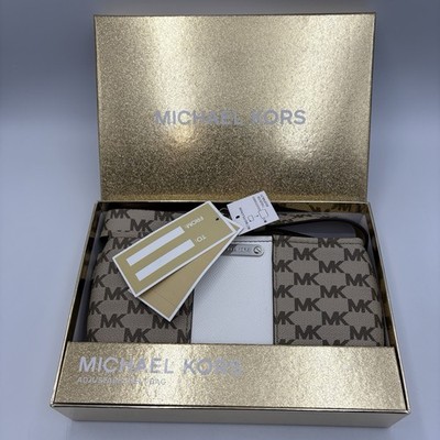 Michael Kors Faux Leather Adjust. Belt Bag/Fanny Pack MK Logo Sz L/XL Tan/White