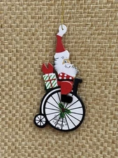 Vintage Schmid Emgee Santa on Big Wheel Bicycle 1983 Wood Painted Christmas