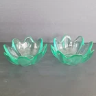 Vtg Blenko Art Green Glass Scalloped Lotus Bowl  Clear 6143S Glows UV Light