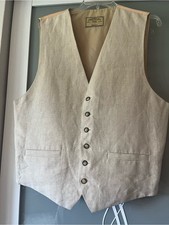 Vintage Beige Linen Men's Vest - Classic Tailored Waistcoat 556